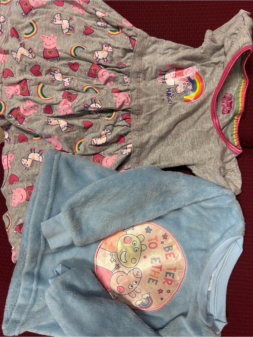 Peppa Pig Gray & Pink Rainbow Dress Pajama Top with Blue Fleece Pullover
